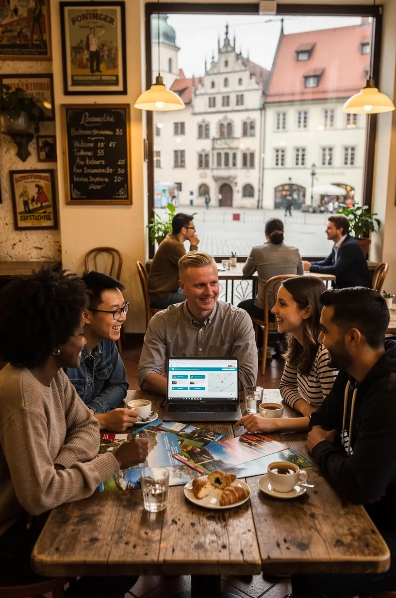 Drucker fertigt hochwertige Reiseunterlagen mit personalisierten Informationen für eine organisierte Deutschlandreise.